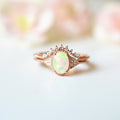 Minimalist Opal Rose Gold Plated Gemstone Couple Rings Wedding Birthday Gift Jewelry view 1