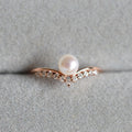 Minimalist V Shaped Pearl Ring For Women Rose Gold Plated Fashion Finger Ring view 3
