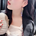 Alloy Silver Needle Full Rhinestone Rectangle Drop Earrings Geometric Korean Statement Style view 2