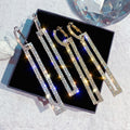Alloy Silver Needle Full Rhinestone Rectangle Drop Earrings Geometric Korean Statement Style view 1