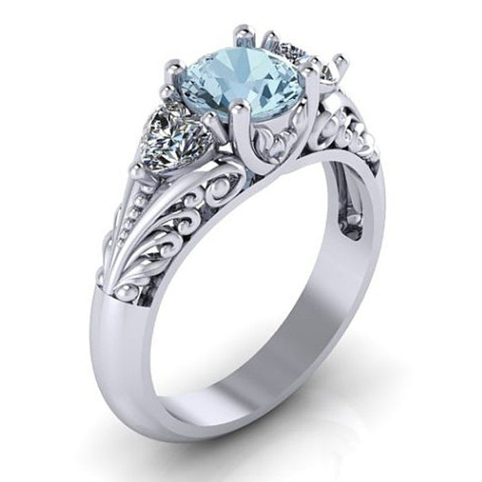 New European American Blue Sapphire Engagement Ring For Women With Creative Couple Zircon Band