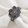 Vintage Black Rose Micro Pave Zircon Ring, Fashion Floral Statement Finger Jewelry For Women view 3