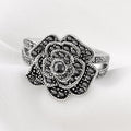 Vintage Black Rose Micro Pave Zircon Ring, Fashion Floral Statement Finger Jewelry For Women view 2