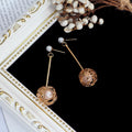 Korean Elegant Pearl Stud Long Bar Drop Alloy Wire Wrapped Ball Dangle Earrings view 3