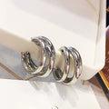 Minimalist Irregular Multi Layer Metal Hoop Earrings With Silver Needle Posts view 3