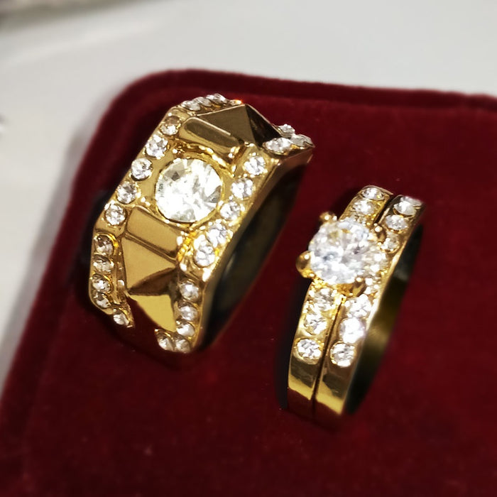 18K Gold Plated Couple Rings European Fashion Men Women Wedding Matching Rings