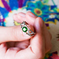 Creative Hollow Leaf Shaped Zircon Ring For Women With Green Gemstone, Jewelry view 2
