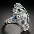 Exaggerated Palace Style Light Luxury Topaz Blue Sapphire Ring With Hollow Pattern Design view 2