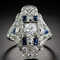 Exaggerated Palace Style Light Luxury Topaz Blue Sapphire Ring With Hollow Pattern Design view 1