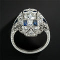Exaggerated Palace Style Light Luxury Topaz Blue Sapphire Ring With Hollow Pattern Design view 3