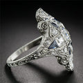 Exaggerated Palace Style Light Luxury Topaz Blue Sapphire Ring With Hollow Pattern Design view 5