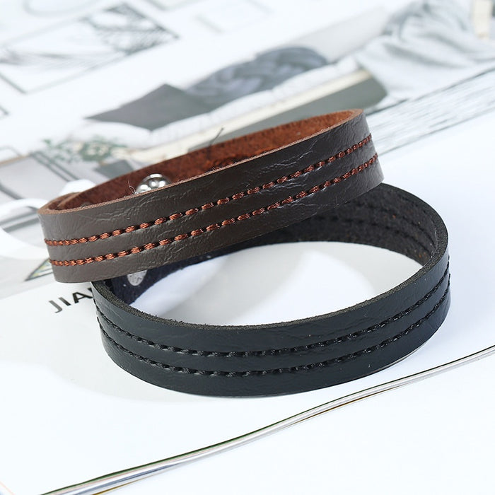 Punk European American Faux Leather Bracelet With Computer Embroidery Simple Unisex Wristband