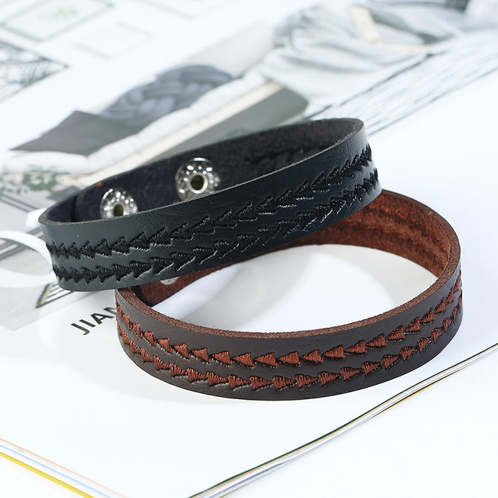 Punk Faux Leather Bracelet With Computer Embroidery Simple European American Unisex Wristband