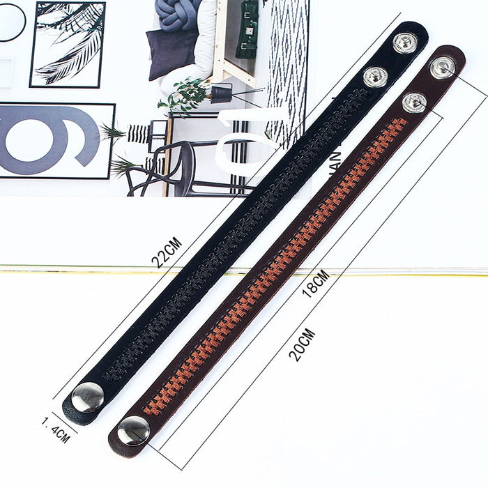 Punk European American Leather Bracelet With Computer Embroidery Unisex Faux Leather Wristband