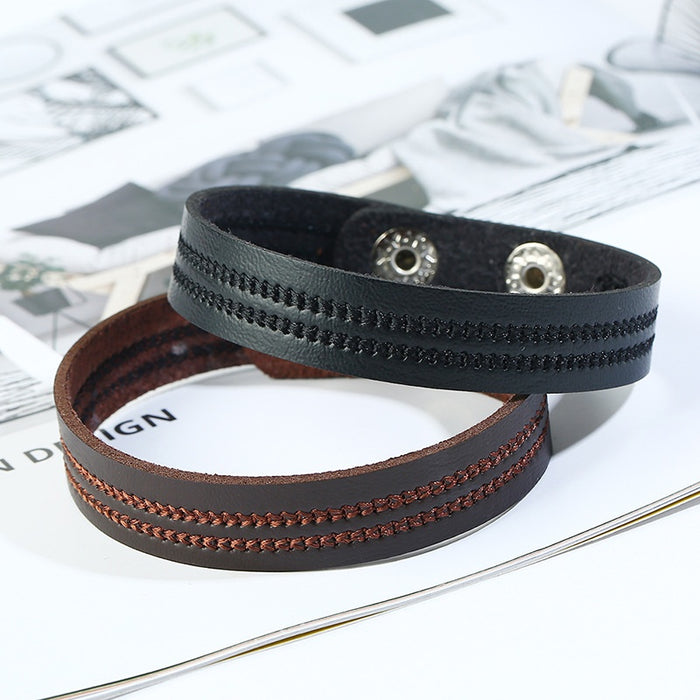 European American Faux Cowhide Leather Bracelet With Computer Embroidery Unisex Simple Wristband