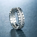 Vintage Double Row Hollow Star Zircon Copper Ring For Women, Trendy Statement Finger Jewelry view 4