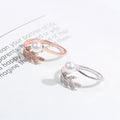 Korean Elegant Adjustable Open Ring With Leaf Micro Pave Zircon Pearl Simple Fashion Jewelry view 3