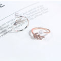 Korean Elegant Adjustable Open Ring With Leaf Micro Pave Zircon Pearl Simple Fashion Jewelry view 1