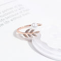 Korean Elegant Adjustable Open Ring With Leaf Micro Pave Zircon Pearl Simple Fashion Jewelry view 4