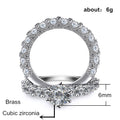 High End Full Zircon Diamond Look Copper Women's Engagement Wedding Matching Ring Set view 5