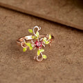 Creative Branch Wrapped Micro Pave Floral Ring For Women, Fashion Resin Copper Jewelry view 3