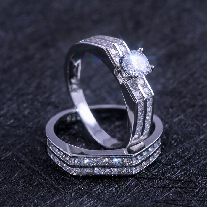 Luxury Full Zircon Square Copper Couple Rings For Women High End Wedding Band Jewelry