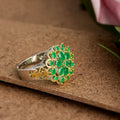Emerald Color Two Tone Plated Flower Ring For Women Creative Floral Fashion Jewelry view 3