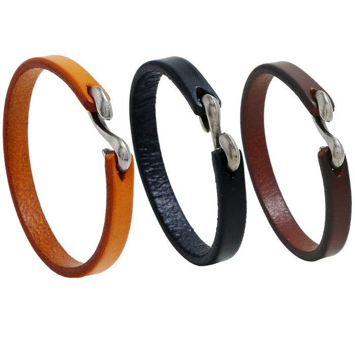 Vintage Simple Genuine Cowhide Leather Mens Bracelet Punk Rock Fashion Jewelry Accessory
