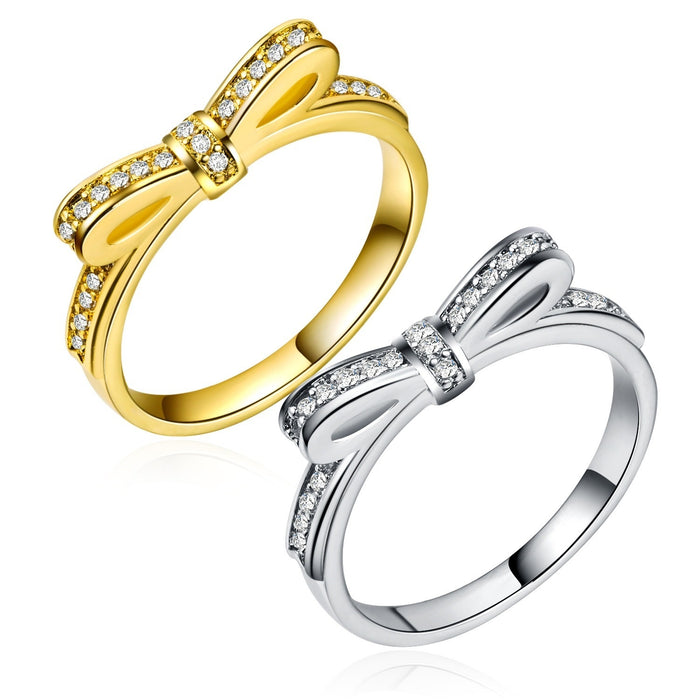 Fashion Bowknot Full Diamond Micro Pave Zircon Women Ring Copper Jewelry