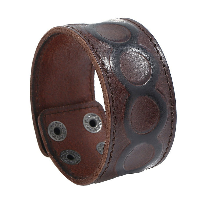 New European American Punk Vintage Cowhide Leather Bracelet For Men, Genuine Leather Wristband Jewelry