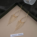Elegant European American Fashion Alloy Teardrop Long Tassel Fringe Statement Drop Earrings view 3