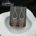 Elegant European American Fashion Alloy Teardrop Long Tassel Fringe Statement Drop Earrings view 4