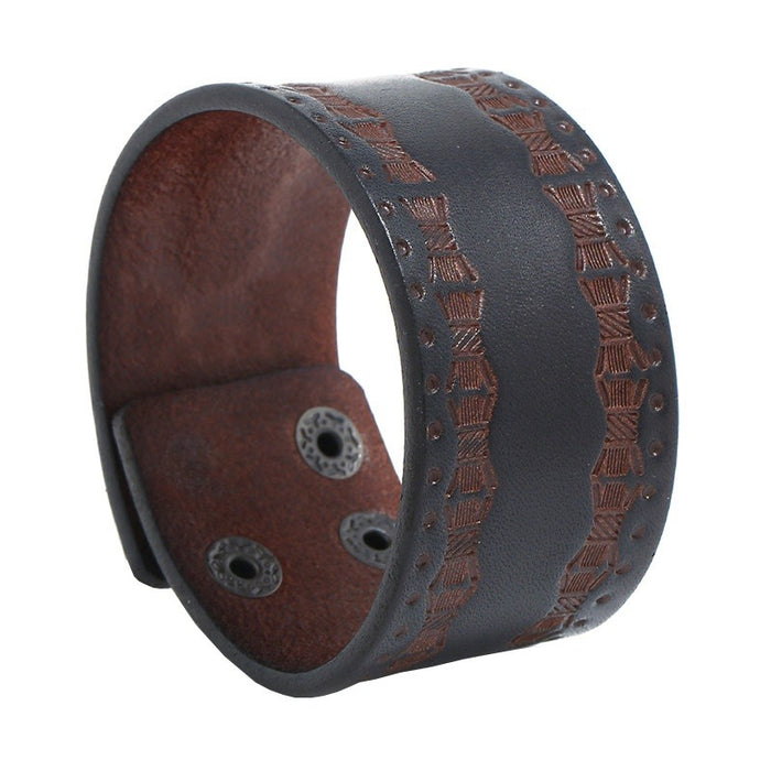 Vintage Punk Embossed Genuine Cowhide Leather Bracelet For Men Simple Versatile Jewelry