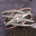 Creative Geometric Interwoven Line Two Tone Rose Gold Plated Women's Finger Ring view 2