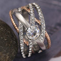 Creative Geometric Interwoven Line Two Tone Rose Gold Plated Women's Finger Ring view 3