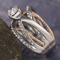 Creative Geometric Interwoven Line Two Tone Rose Gold Plated Women's Finger Ring view 4