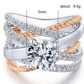 Creative Geometric Interwoven Line Two Tone Rose Gold Plated Women's Finger Ring view 5