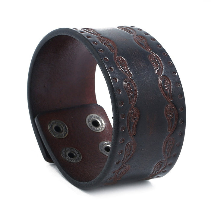 European American Punk Vintage Cowhide Bracelet Versatile Simple Embossed Genuine Leather Wristband