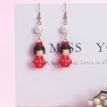 Korean Style Passion Red Long Earrings With Fabric Pom Pom Crystal Studs For Women view 4