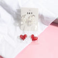 Korean Style Passion Red Long Earrings With Fabric Pom Pom Crystal Studs For Women view 3