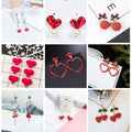 Korean Style Passion Red Long Earrings With Fabric Pom Pom Crystal Studs For Women view 1