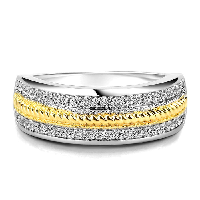 Exquisite Two Tone Full Zircon Copper Ring For Women, Christmas Gift Fashion Jewelry