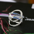 Creative Cross X Shape Ring Fully Paved With Blue Zircon Stones Fashion Women's Party Jewelry view 3