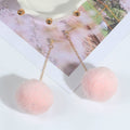 Korean Sweet Candy Color Faux Fur Pom Pom Rhinestone Alloy Chain Long Drop Stud Earrings view 2
