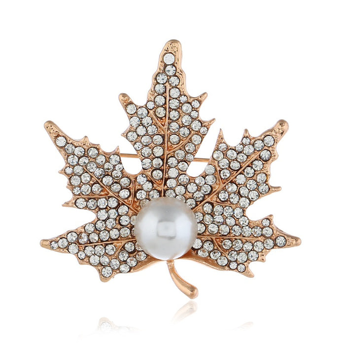 Korean Full Rhinestone Maple Leaf Brooch, Unisex Sweater Coat Pin Fashion Accessory