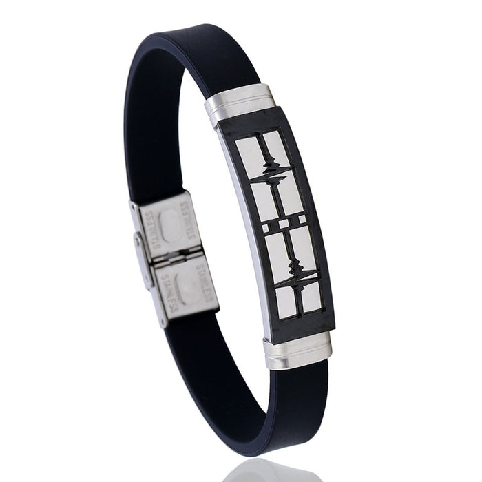 Punk European American Men's Stainless Steel Silicone Wristband, Simple Fashion Bracelet