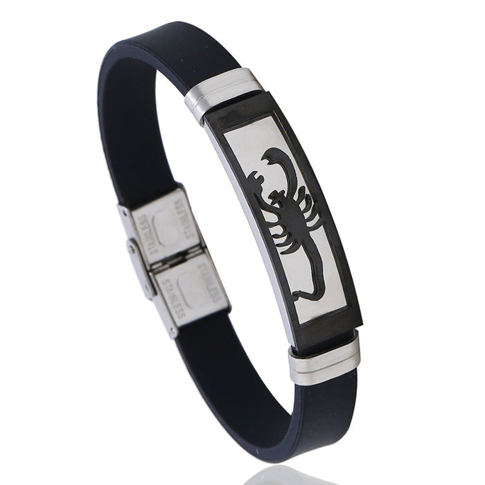Korean Style Men's Silicone Stainless Steel Bracelet, Rock Scorpion Titanium Steel Bangle