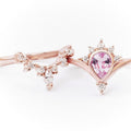New Fashion Crown Couple Ring Set, Rose Gold Plated Copper With Pink Zircon Micro Pave view 2