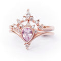 New Fashion Crown Couple Ring Set, Rose Gold Plated Copper With Pink Zircon Micro Pave view 1