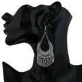 Vintage Ethnic Silver Alloy Crescent Hollow Carved Chain Tassel Bohemian Long Hook Drop Earrings view 3